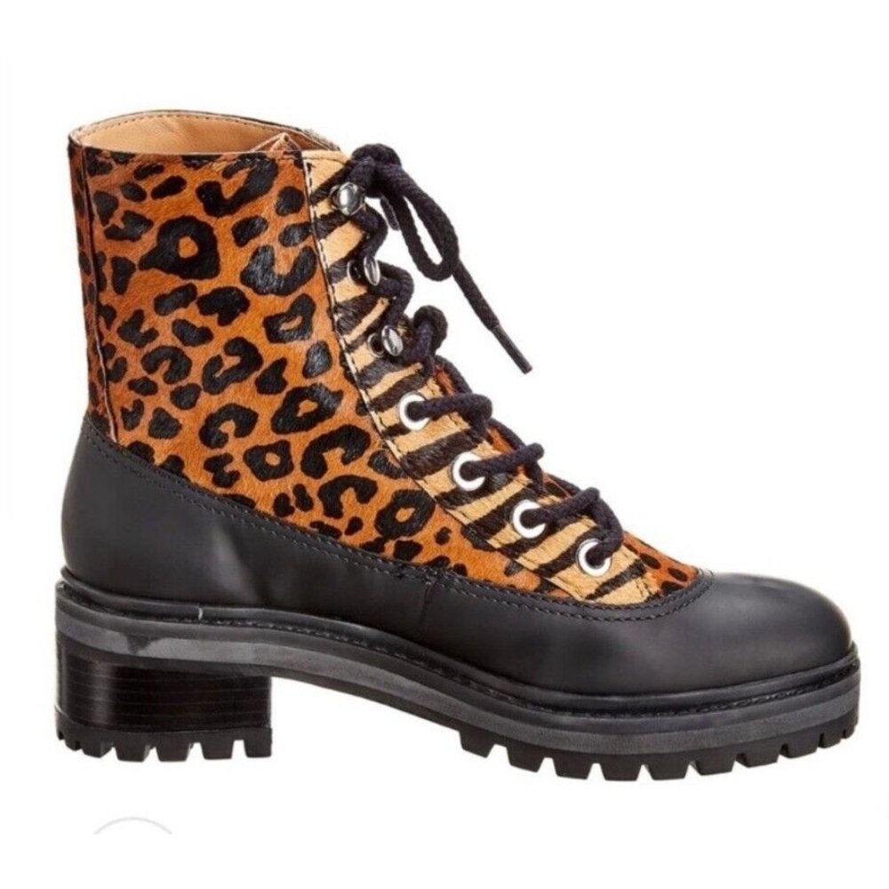 Schutz Womens 10 Mafalda Leopard Print Calf Hair Combat Boots